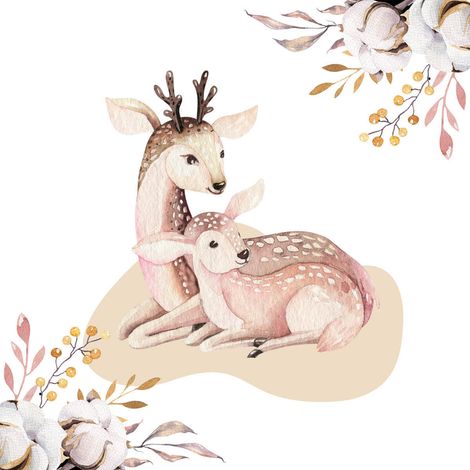 Tableau sur toile biches 30x30 cm - Impression sur Toile Murale Décorative - Image imprimée en HD sur Toile - Toile sur Châssis en Bois FSC - Fabriqué en France (1/5)