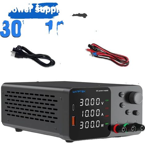 Fuente de alimentación de laboratorio, voltaje ajustable, control USB-A/TIPO-C, TPS3010 30V 10A, enchufe EU-b de 220V (1/2)