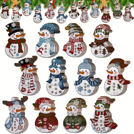 Juego de decoración navideña de madera, 36 piezas, adornos, decoraciones para el árbol de Navidad, muñeco de nieve y accesorios para fiestas de Papá Noel. (1/5)