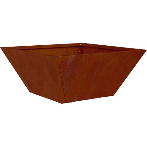 Cache-pot de jardin trapézoïdal moderne minimaliste 35 x 35 x 15 cm en acier rouillé