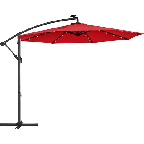 Songmics – Parasol déporté 3 m avec LED solaire – Protection UV UPF 50+ – Mât en métal – Manivelle – Base en croix – GPU118R01