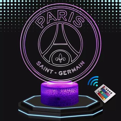 Lampe de Chevet 3D LED - PSG - Veilleuse Tactile - 16 Couleurs - Idée Cadeau Football - Décoration Unique (1/5)
