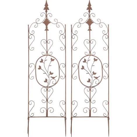 Set di 2 tralicci da giardino per piante rampicanti 122x35 cm metallo marrone invecchiato 100003825