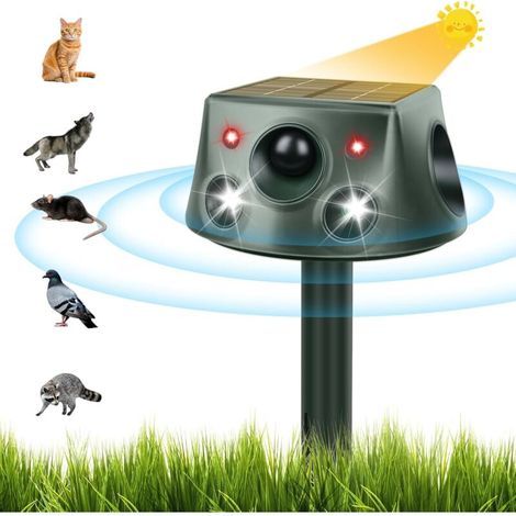Outdoor Cat Repellent, Ultrasonic Cat Repellent, 6 Adjustable Modes, Solar and USB Charging, IP66 Waterproof with LED Light, Deters Mice and Other Animals (1/4)