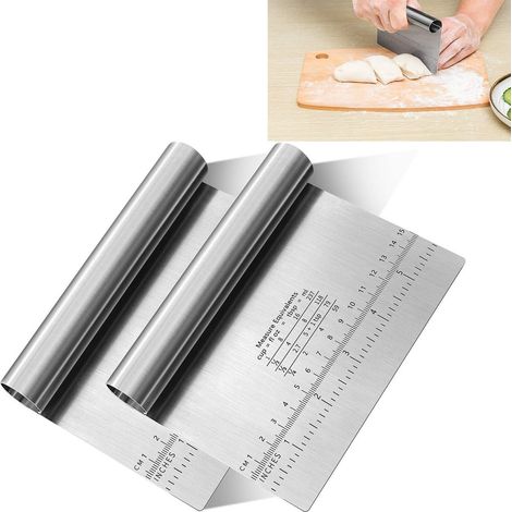Raschietto e tagliapasta in acciaio inox, con unità di misurazione, 2 pezzi, per torte e pizze. (1/5)