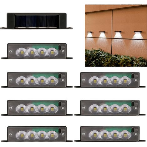 Pack de 8 appliques murales solaires avec capteur crépusculaire, 4 LED, Blanc, Résistant à la pluie (1/5)