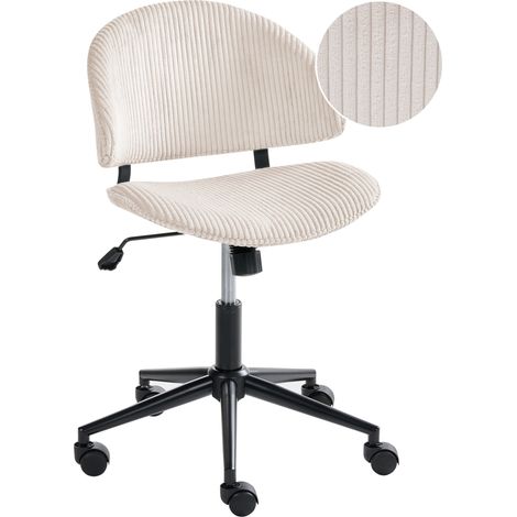 Silla de oficina giratoria ajustable escritorio con asiento y respaldo de pana blanco crema Kiana