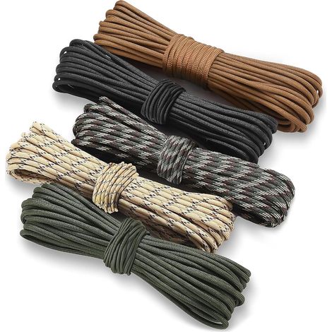 Paracorde 4mm x 10 m, 7 Brins, 5pcs Corde Nylon, Paracord pour Survie, Extérieur, Bricolage, Balançoire d'arbre, Escalade (50m) (1/5)