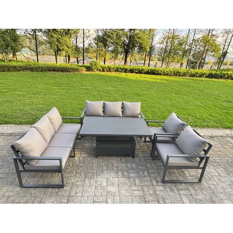 Fimous Garden Aluminium Furniture Set Dark Grey 8 Seater Outdoor Patio Adjustable Rising Lifting Dining Table with 2 Chairs Dark Grey (1/5)