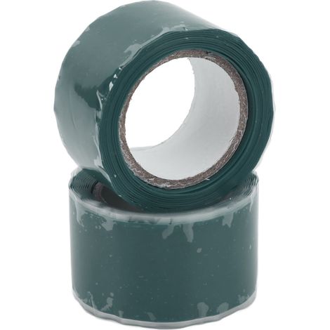 Lot de 2 rubans adhésifs isolants en silicone auto-fusionnants et étanches pour la réparation de tuyaux d'eau (vert). (1/5)