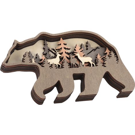Sculpture Bois Animaux Forêt 3D Artisanat Décoration Murale Maison Ours