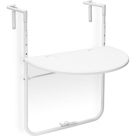 Relaxdays Table de balcon pliante pliable appoint table suspendue rabattable rotin hauteur réglable l x P: 60 x 40 cm, blanc (1/5)