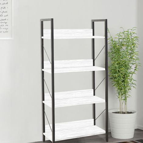 Librería madera KTP740 diseño moderno 4 Estantes para hogar u oficina 139x73x35  Color: Blanco