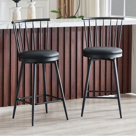 Windsor-Barhocker, 2er-Set, schwarz aus Metall mit gepolsterter Sitzfläche OKMYHOME (1/5)