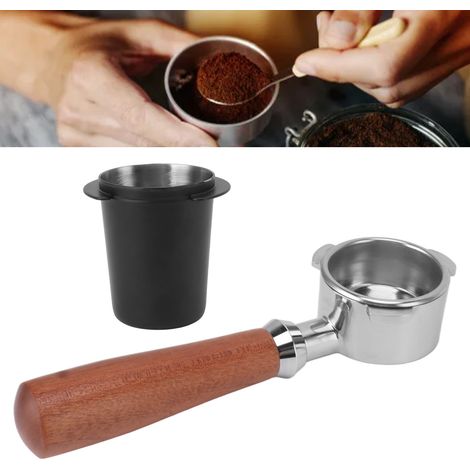 Accessoires pour machine à expresso italienne : poignée sans fond, filtre en acier inoxydable, récipient à café moulu, doseur, poignée (trois poignées, récipient à café moulu noir de 51 mm). (1/5)
