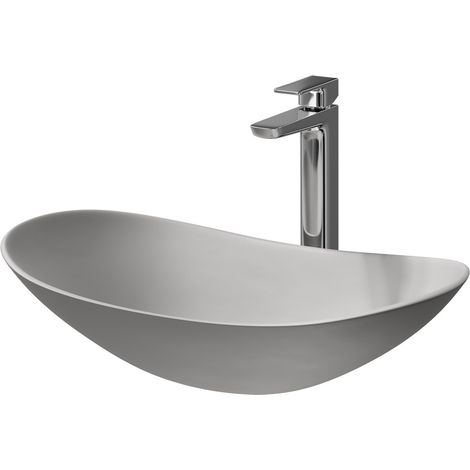 Amadora Matt Grey 615mm x 360mm Ellipse Countertop Basin (1/5)