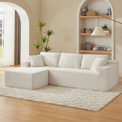 Canapé d’angle modulable en L 4 places avec méridienne, blanc, OKMYHOME (1/5)