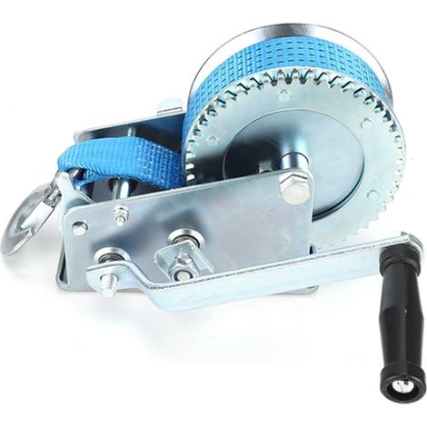 Treuil manuel robuste avec une courroie de 32,8 pieds, capacité de charge de 3500 lb, convient aux VTT, bateaux, remorques et autres véhicules (bleu). (1/5)