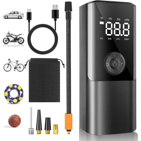 Inflador de neumáticos para coche, mini compresor de aire portátil de 6000 mAh, bomba de bicicleta de 150 psi con manómetro, inflador eléctrico para neumáticos de coche, bicicletas, balones, colchones (1/5)