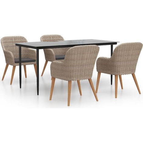 Set da pranzo da giardino marrone da 5 pezzi e cuscini 020014631