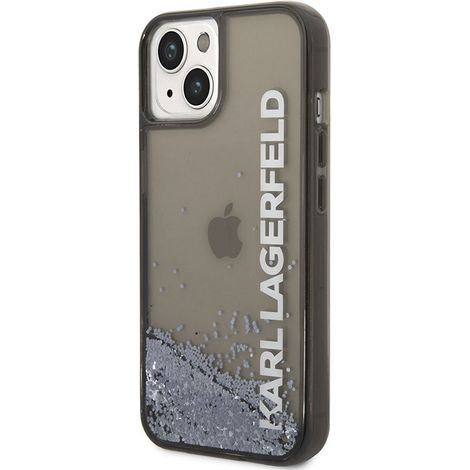 Karl Lagerfeld Hülle mit flüssigem Glitzer, durchscheinend, längliches Logo - iPhone 14 Plus Hülle (Schwarz) (1/5)
