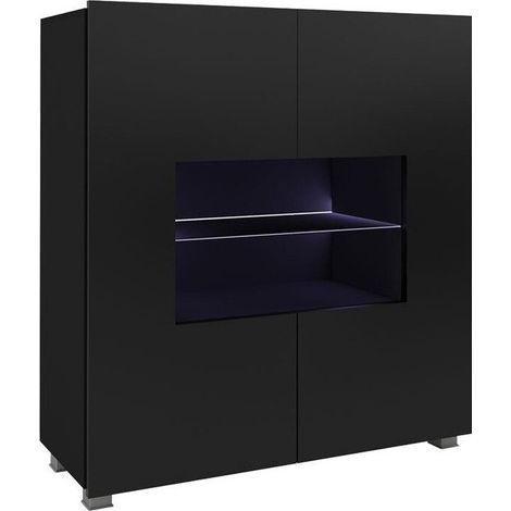 Aparador Remus, Negro + Negro brillante, 107x100cm, Número de puertas: 235cm, Aglomerado laminado, Vidrio templado (1/5)