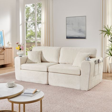 Sofá 2 plazas con USB y portavasos chenilla OKMYHOME