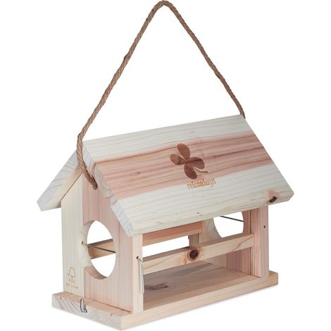 Mangeoire d'extérieur pour oiseaux jardin toit ouvrant 25 x 30 x 25 cm en bois naturel (1/5)