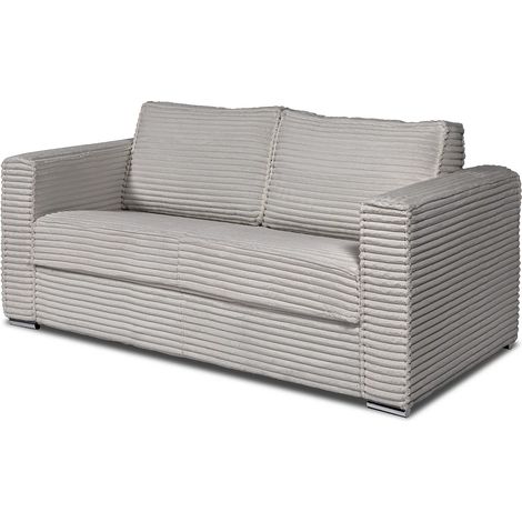 Canapé 3 places convertible express en velours côtelé grosses côtes gris clair avec assise mémoire de forme - Couchage 140 cm - Matelas 14 cm LORETO (1/5)