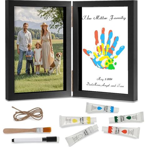 Nabance Empreinte Main Famille 4 Plaques en Plexiglas 5 Couleurs de Pigments, Cadre Empreinte Famille Convient Pour les Anniversaires Journée de Commémoration Fête de Famille, Noir (1/5)
