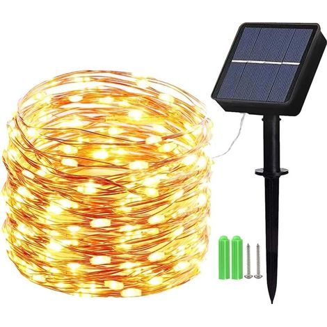 10 m lange Solar-Lichterkette mit 100 LEDs für den Außenbereich, Solar-Lichterkette aus Kupferdraht mit 8 Modi, für die Außendekoration, Garten, Bäume usw. (Warmweiß) (1/5)