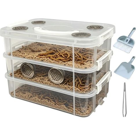 Conteneur pour de farine - Boîte D'Élevage Résistante Aux Odeurs Avec Des Outils De Nettoyage Conteneurs Pour L'Élevage De De Farine Pour Nourrir Lombrics, Reptiles, Animaux, Maison Et En Classe S (1/5)