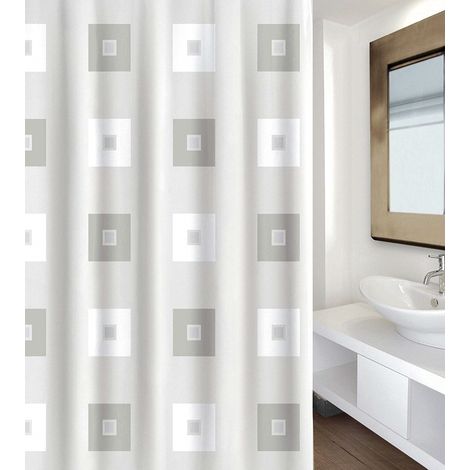 Rideau de douche Polyester BLOCK 180x200cm QUALITE PREMIUM Gris - Anneaux inclus MSV