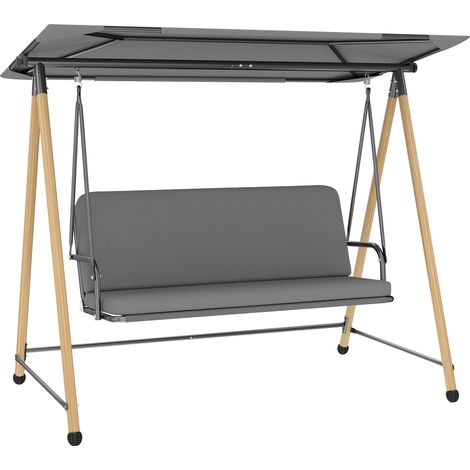 Dondolo 3 Posti con Tettoia Regolabile e Cuscino, in Acciaio, Texteline e Poliestere, 208x125x180 cm, Grigio