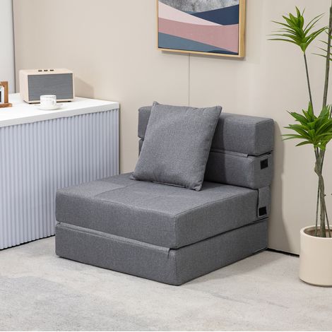 Fauteuil convertible 70x70x61 cm gris foncé en mousse avec fonction lit et coussin (1/5)