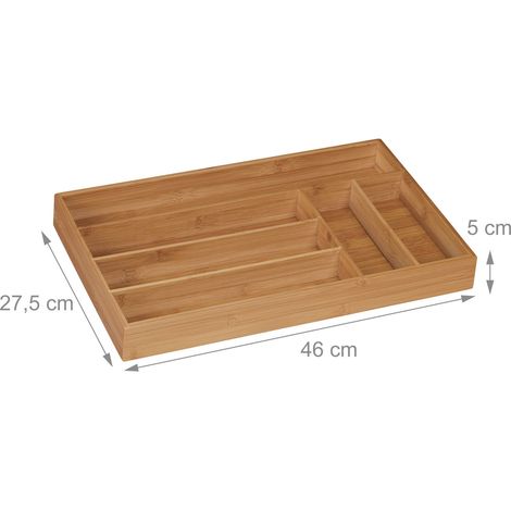 Relaxdays Besteckkasten, 6 Fächer, Bambus, Besteck & Küchenutensilien, Schubladenkasten schmal, 5 x 27,5 x 46 cm, natur
