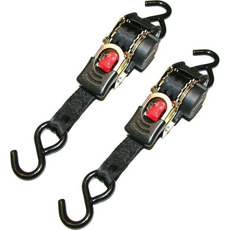 Lot de 2 Sangles d’arrimage automatique - Sangle d’arrimage avec mécanisme d’enroulement automatique - Sangle de serrage à cliquet 1,85 m, 600 kg de cerclage (1/4)