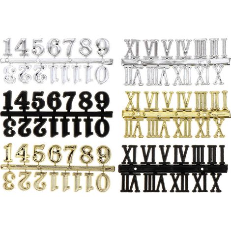 Lot de 6 chiffres de rechange pour horloge murale, chiffres arabes et romains (1/5)
