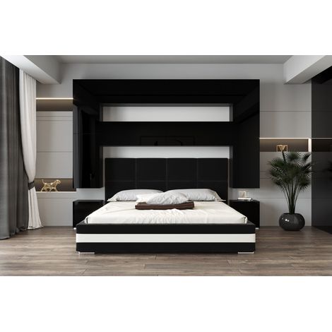 Tête de lit Armoire - pont de lit PANAMA 4/HG/B/1-1C noir/noir brillant 280x223x35cm