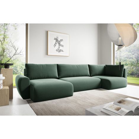 Wohnlandschaft Schlafsofa GALAN Stoff Poso Grün Ottomane Links
