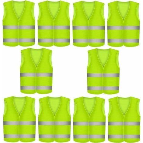 YMYNY Gilets de Sécurité Réfléchissants Haute Visibilité - Lot de 10 Gilets Réfléchissants Jaunes pour Cyclisme, Moto et Visibilité en Voiture - Fluorescents et Très Visibles (1/5)