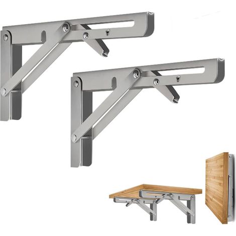 2 Pièces Équerre Pliante 25cm,Support Console Pliable,Supports D' étagères Pliants Charge,Equerre Etagere,Lourds Support Console Pliable Rétractable Murale en Acier Inoxydable pour Garage,Cuisine