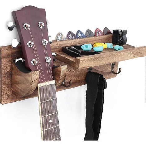 Support mural robuste pour guitare avec crochet, style rétro, en bois, pour présenter et ranger votre guitare. (1/5)