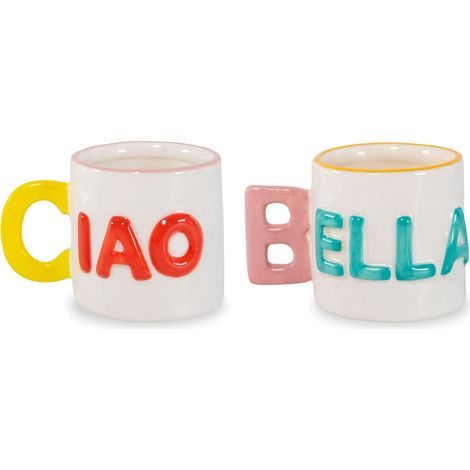 WD LifeStyle Set 2 Tazzine Caffé in Stoneware 100 Ml Decoro Ciao Bella