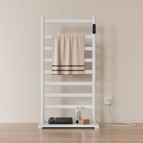EMKE Sèche-Serviettes Électrique sur Pied 285 W, Radiateur avec Tablette, WiFi, Programmation Hebdomadaire et IP45, Blanc