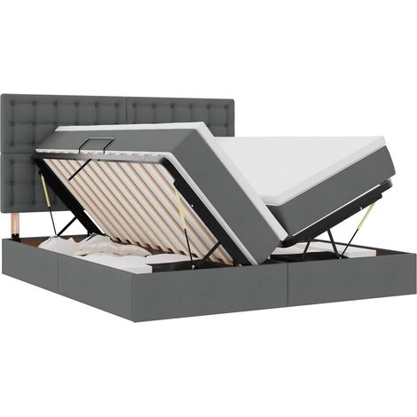Maison Exclusive - Lit de Rangement avec tête de lit Gris foncé 180 x 200 cm Tissu (1/5)