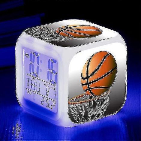 Basketball-Wecker, multifunktionale, leuchtende elektronische Uhr mit 7 wechselnden Farben, Kinderwecker-Timer, geeignet für Taiwan, rosa. (1/5)