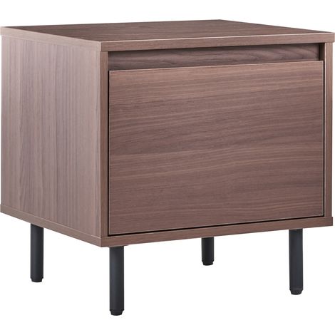 Mesa de noche minimalista mesilla de noche 1 cajón patas de metal negras marrón oscuro Nikea