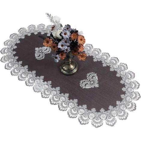 Nappe décorative pour table basse en polyester brodé avec bordure en dentelle, facile d'entretien, indispensable pour la décoration intérieure, multicolore (1/5)