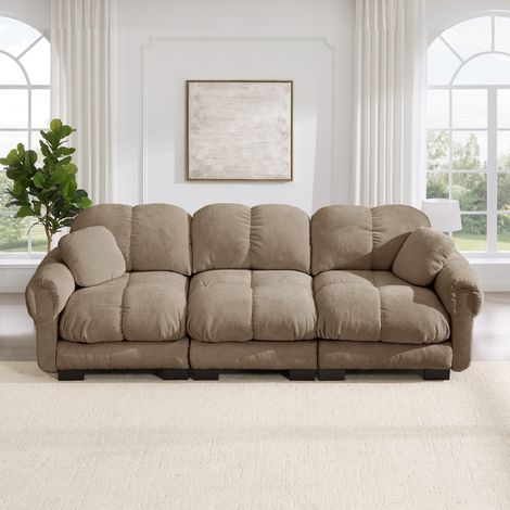 Sofá cloud de 3 plazas en chenilla marrón 260 x 86 x 90 cm con 2 cojines DESVIAE (1/5)